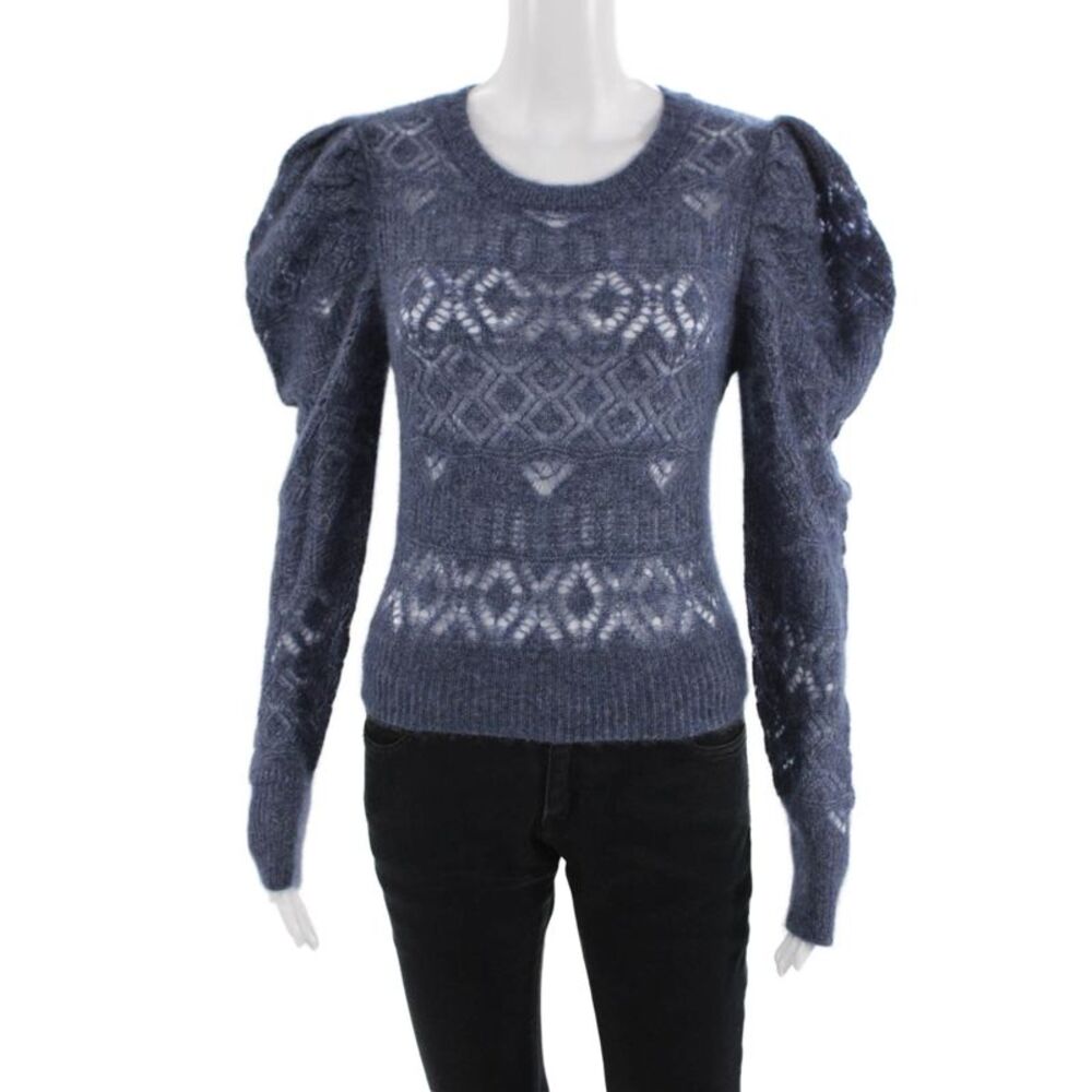 Autumn Cashmere Women Pullover Dark Blue Geometric Crewneck Size S